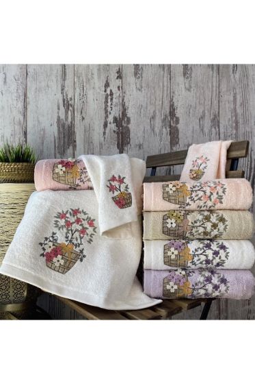 Tanya Embroidered 6 pcs in Set Bamboo Hand and Face Towel 50x90 Cm