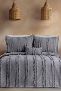 Ways King Size Chenille Bedspread Set, Coverlet 240x260,with Pillowcase, Double Size, Chenille Fabric, Antrachite - Thumbnail