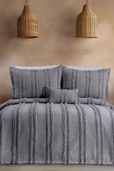 Ways King Size Chenille Bedspread Set, Coverlet 240x260,with Pillowcase, Double Size, Chenille Fabric, Antrachite