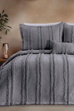 Ways King Size Chenille Bedspread Set, Coverlet 240x260,with Pillowcase, Double Size, Chenille Fabric, Antrachite - Thumbnail