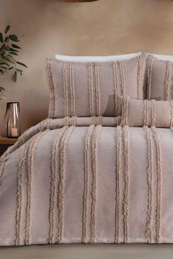 Ways King Size Chenille Bedspread Set, Coverlet 240x260,with Pillowcase, Double Size, Chenille Fabric, Cappucino - Thumbnail