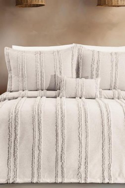 Ways King Size Chenille Bedspread Set, Coverlet 240x260,with Pillowcase, Double Size, Chenille Fabric, Cream - Thumbnail