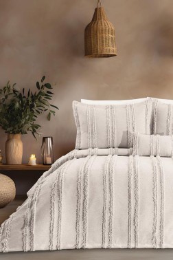 Ways King Size Chenille Bedspread Set, Coverlet 240x260,with Pillowcase, Double Size, Chenille Fabric, Cream - Thumbnail