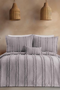 Ways King Size Chenille Bedspread Set, Coverlet 240x260,with Pillowcase, Double Size, Chenille Fabric, Gray - Thumbnail