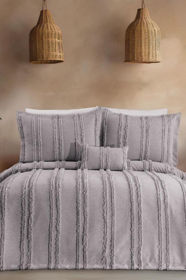 Ways King Size Chenille Bedspread Set, Coverlet 240x260,with Pillowcase, Double Size, Chenille Fabric, Gray