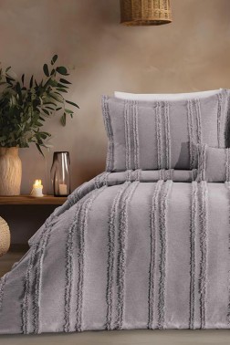 Ways King Size Chenille Bedspread Set, Coverlet 240x260,with Pillowcase, Double Size, Chenille Fabric, Gray - Thumbnail