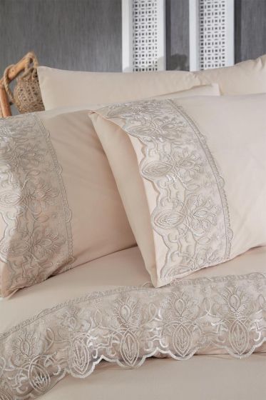 Yesim Duvet Cover Set 6pcs, Duvet Cover 200x220, Bedsheet 240x260 Cotton Fabric, Full Size, Double Size Cappucino