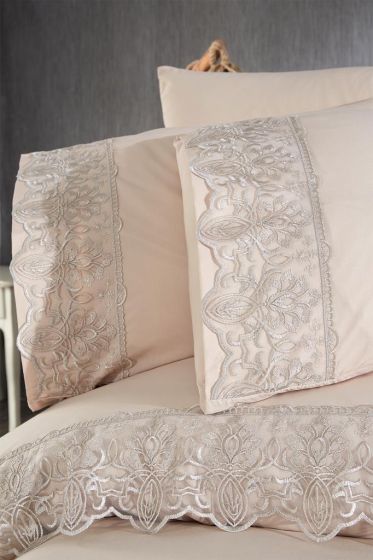 Yesim Duvet Cover Set 6pcs, Duvet Cover 200x220, Bedsheet 240x260 Cotton Fabric, Full Size, Double Size Cappucino