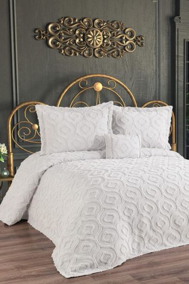 Zarife King Size Cotton Bedspread Set, Coverlet 240x250,with Pillowcase, Double Size, Cotton Fabric, Cream