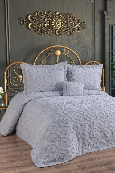 Zarife King Size Cotton Bedspread Set, Coverlet 240x250,with Pillowcase, Double Size, Cotton Fabric, Gray