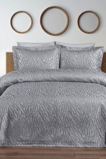 Zebra Jacquard Cotton Chenille Bedspread 250x260 cm Double Size, King Size, Gray