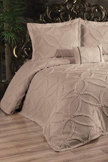 Zehra King Size Cotton Bedspread Set, Coverlet 240x250,with Pillowcase, Double Size, Cotton Fabric, Cappucino