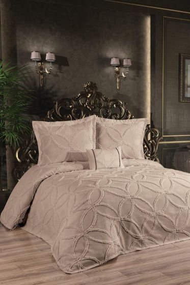 Zehra King Size Cotton Bedspread Set, Coverlet 240x250,with Pillowcase, Double Size, Cotton Fabric, Cappucino