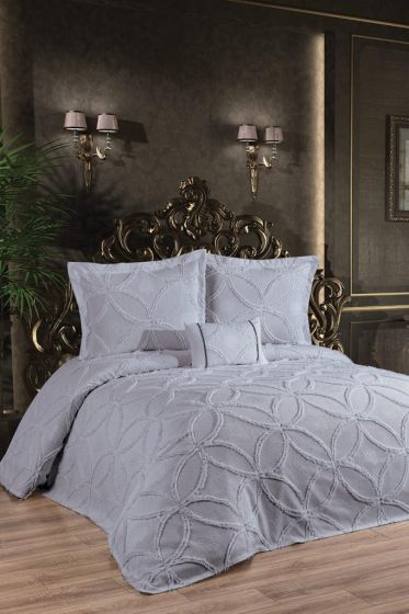 Zehra King Size Cotton Bedspread Set, Coverlet 240x250,with Pillowcase, Double Size, Cotton Fabric, Gray